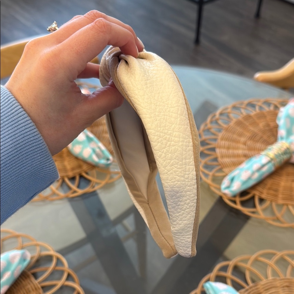 Cream and Tan Leather Headband